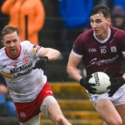 Matthew Tierney, Galway, and Frank Burns, Tyrone, in Allianz Football League action.