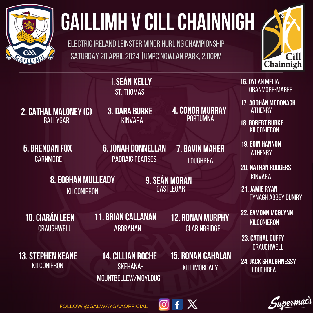 Team News Galway U17 Hurling vs Kilkenny Galway GAA